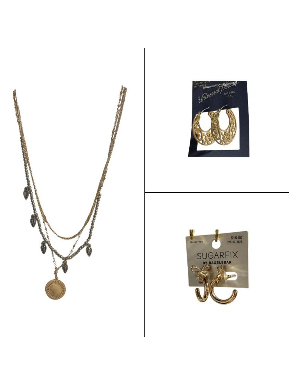 Universal Thread & Sugarfix Jewelry Set - Hoops Earrings Layered Necklace